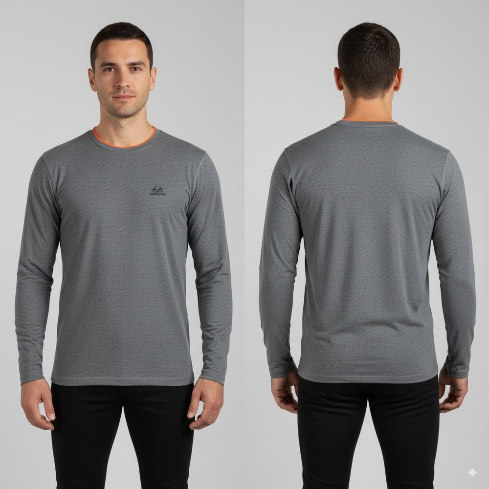 Realtree Performance Base Layer Long Sleeve Shirt Mens Small Gray Hunting Travel